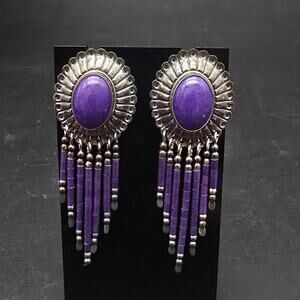 QT Sterling Silver Blue Lapis Earring Fringe Beaded Native Quoc Turquoise